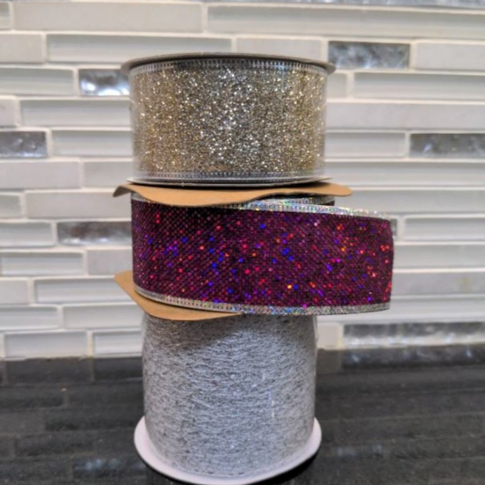 PAPYRUS Party Holiday Paper Destiny Craft Ribbon lot of 3 silver lace gold pink